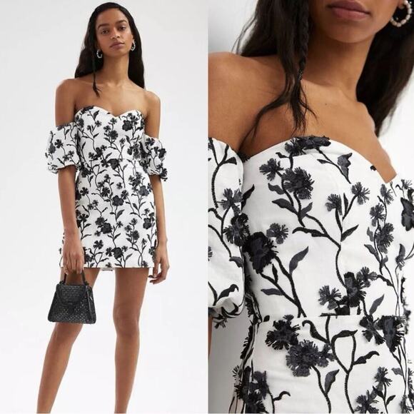 Anthropologie Dresses & Skirts - Anthropologie Applique Sabrina Mini Dress Sz 10 White Black